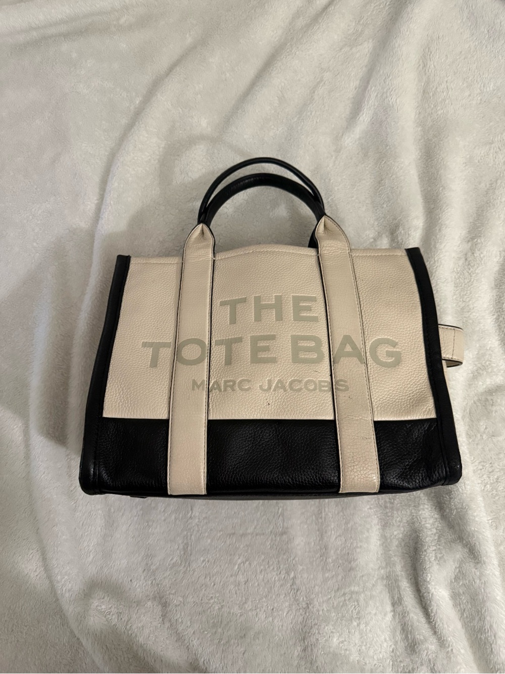 Marc Jacobs Two-Tone Pebbled Leather Tote in Black & Cream